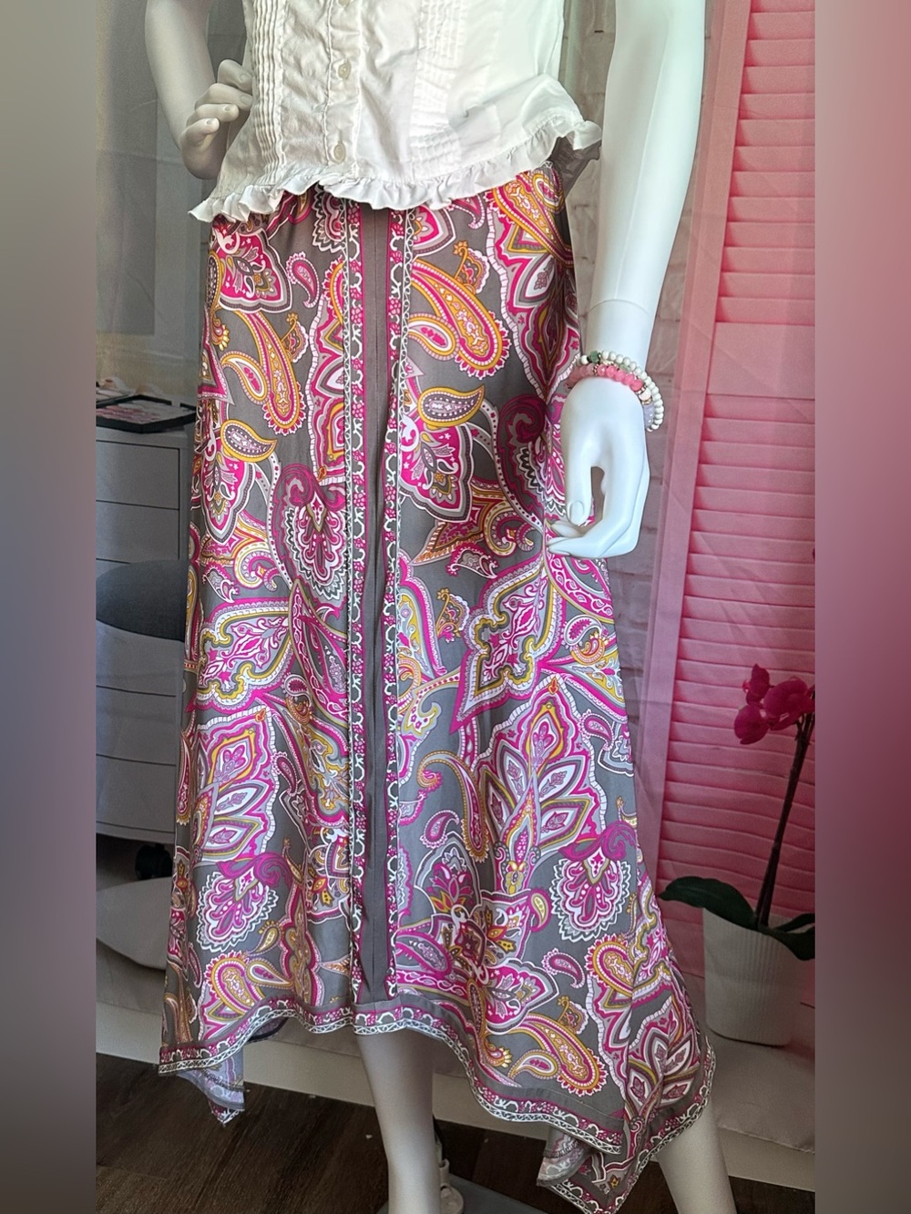 INC International Concepts Pink and Brown Paisley Midi Skirt